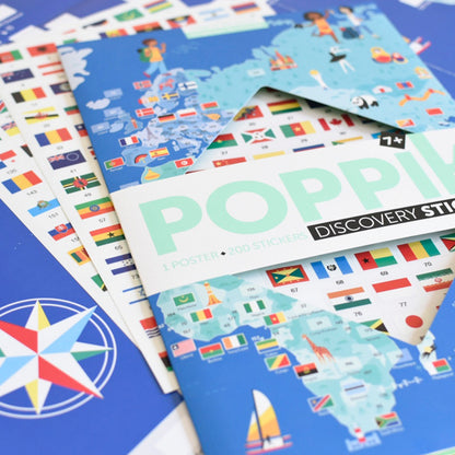Poster géant + 200 stickers Drapeaux du monde Poppik