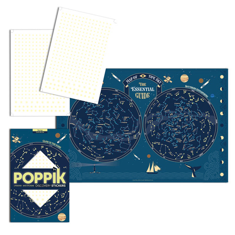 Poster géant + 640 stickers phosphorescents Carte du ciel Poppik