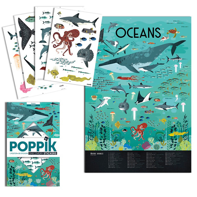 Poster géant + 59 stickers Océans Poppik