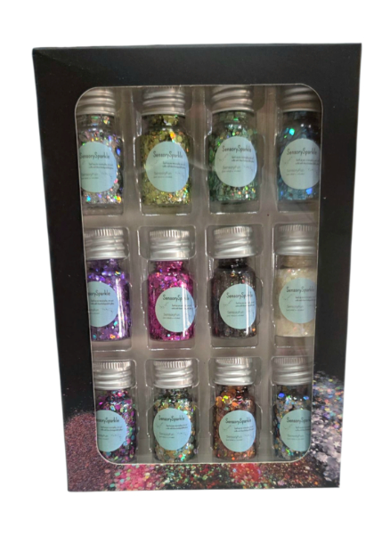 SensoryFun Paillettes Bio dégradables pour jeu sensoriel - Lot de 12