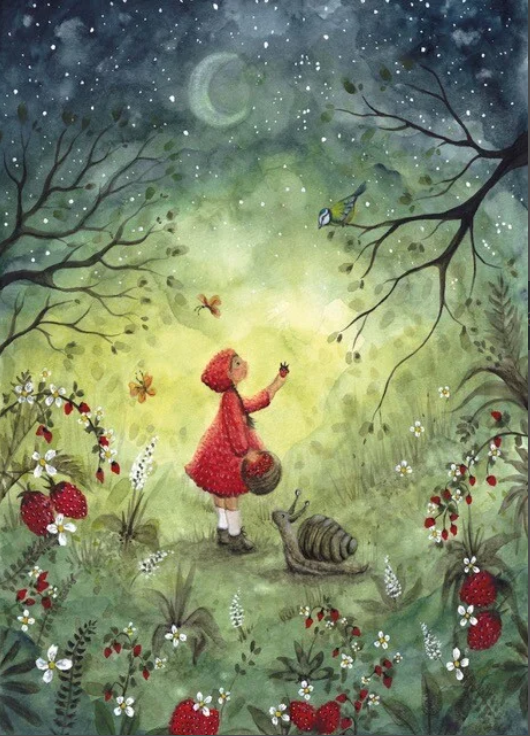Carte postale strawberry dream - Illustratrice Bijdehansje