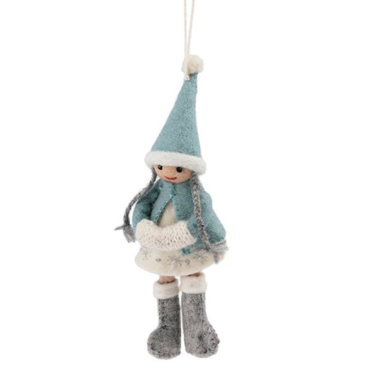 Suspension de Noël en feutrine de laine Fée de l'hiver Bleu glace