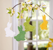 Suspension en feutrine de laine Lapin Jaune/vert - Lot de 4