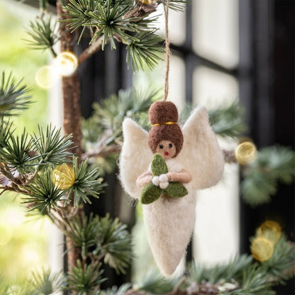 Suspension de Noël en feutrine de laine Ange blanc avec Gui