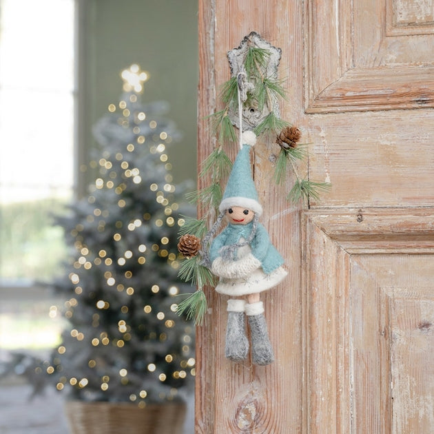 Suspension de Noël en feutrine de laine Fée de l'hiver Bleu glace
