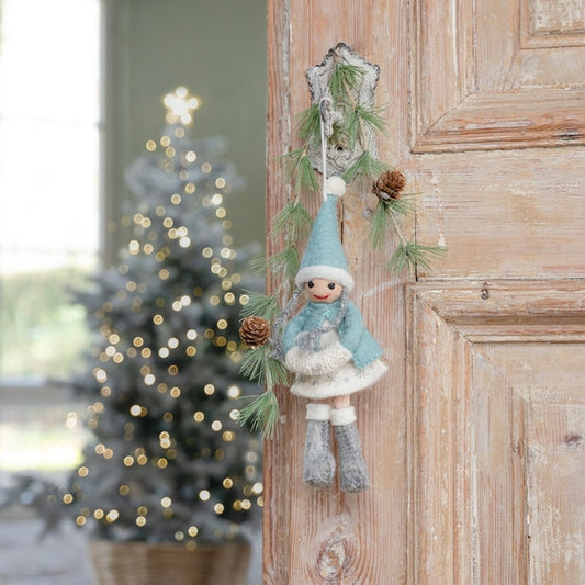 Suspension de Noël en feutrine de laine Fée de l'hiver Bleu glace
