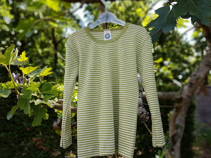 Cosilana T-shirt manches longues Enfant Vert rayé - Laine/soie