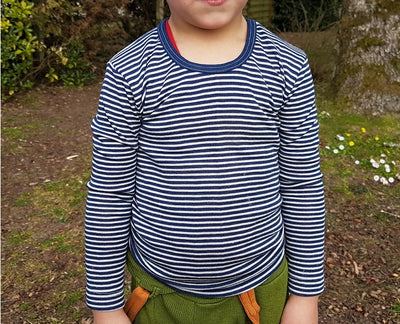 Cosilana T-shirt manches longues Enfant Bleu rayé - Laine/soie