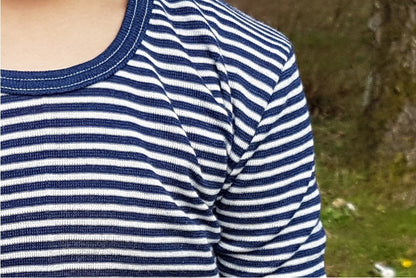 Cosilana T-shirt manches longues Enfant Bleu rayé - Laine/soie