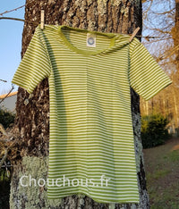Cosilana T-shirt Enfant manches courtes vert rayé - laine/soie