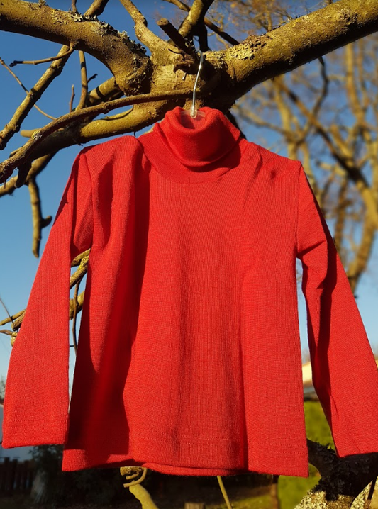Cosilana T-shirt col roulé manches longues rouge - laine/soie