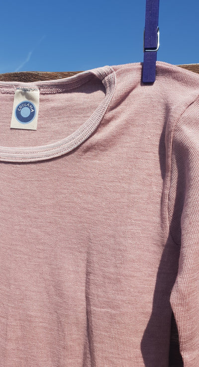 Cosilana T-shirt manches longues enfants rose/lilas - Laine/soie